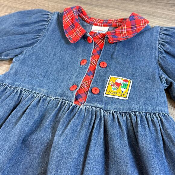 Vintage Oshkosh B'Gosh Denim Dress Size 3T Plaid School Cat Crayon Country - Picture 11 of 16
